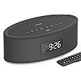 KEiiD Bluetooth Clock Radio Speaker with Dual Music/Radio Alarms, Aesthetic Design with Phenomenal Sound Quality, Built-in Sound Machine, FM Radio, USB, AUX (Black)