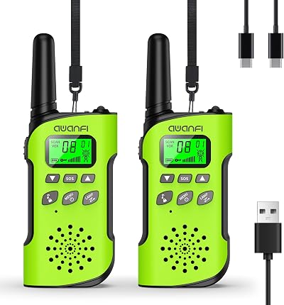 AWANFI Walkie Talkies for Kids Rechargeable Long Range VOX Flashlight USB-C 2