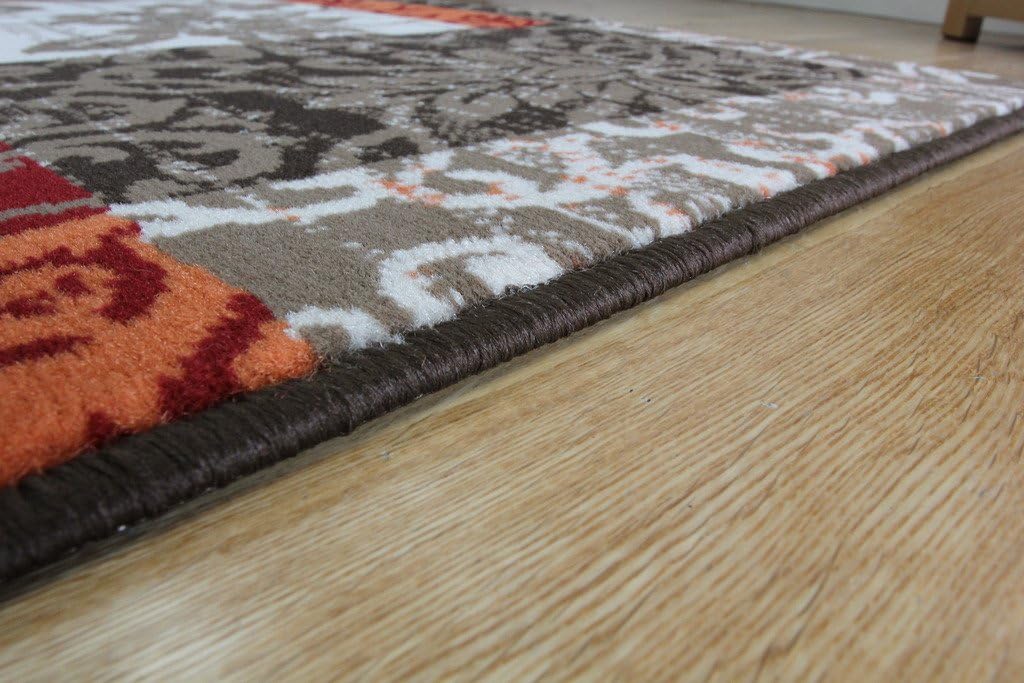 Milan Brown, Red, Orange, Beige & Cream Patchwork Rug 1568-S22-10 Sizes, Multicolor, 120 cm x 170 cm (4' x 5'6") - Image 4