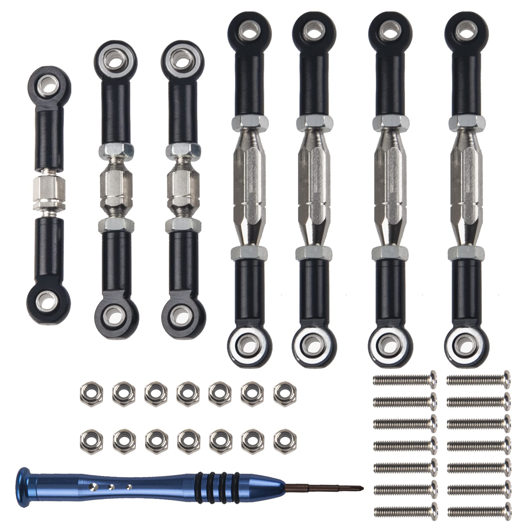 Photo 1 of ShareGoo Aluminum Turnbuckle Pull Rod Steering Linkages Arm Tie Rod Ends Servo Link Rod with Screwdriver Compatible with WLtoys 144001 1/14 RC Car Buggy,Black
