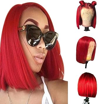 Amazon Com 13x6 Pre Plucked Lace Front Wigs Human Hair Red Bob
