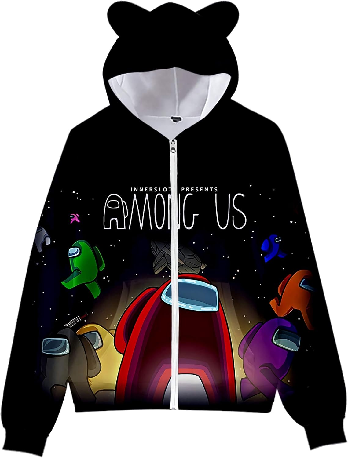 Among Us Cat Ear Hooded Zipper Sweater Hoodies Small Black