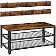 HOOBRO Hall Tree Entryway Storage Bench, Coat Rack Shoe Bench, Shoe Rack Organizer with Coat Hooks, 3-in-1 Design, Wooden Furniture with Metal Frame, Rustic Brown and Black BF171MT01