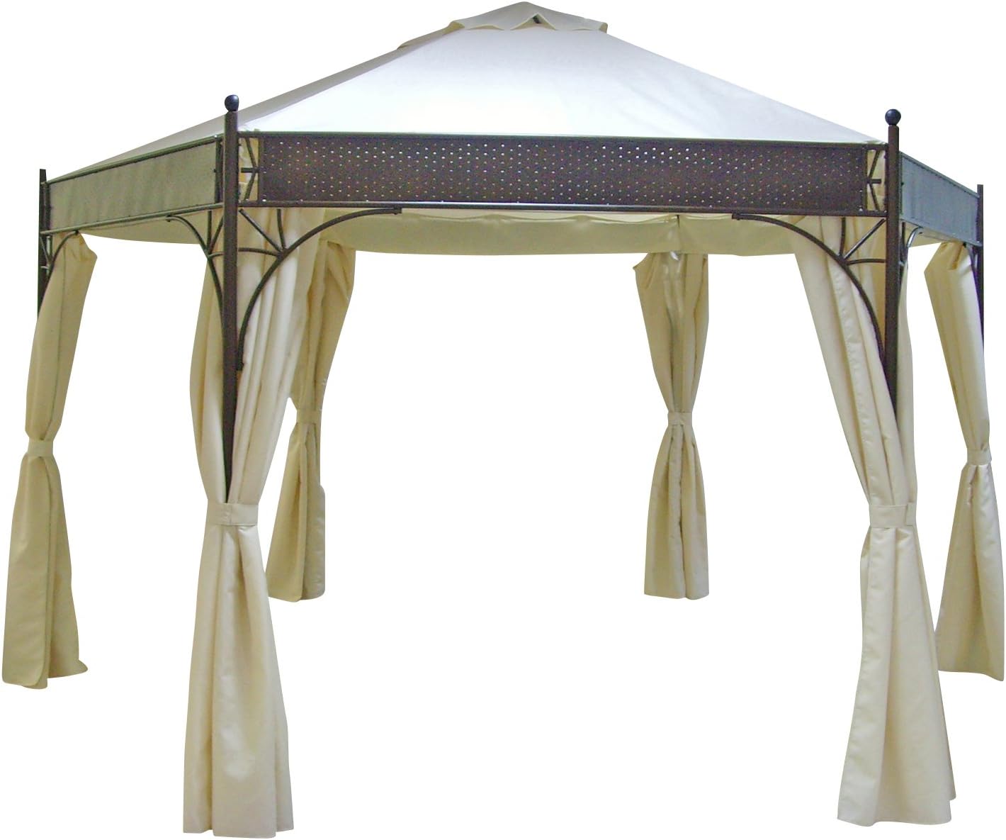 Amazon De Degamo Pavillon Lagos 6 Eckig 350cm Durchmesser Stahlgestell Dach Wasserdicht Naturfarben