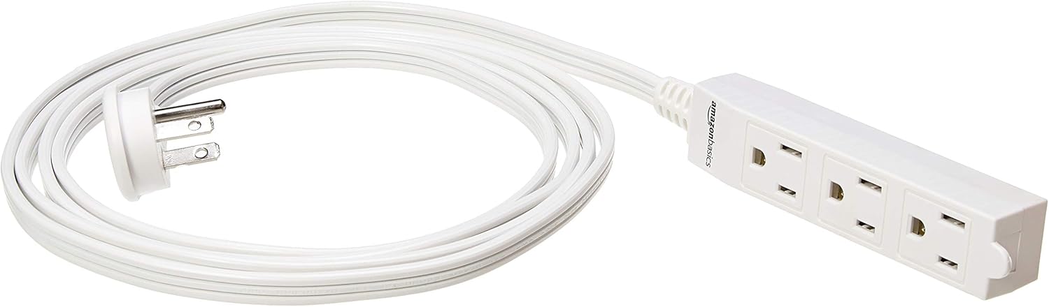 Basics Indoor 3 Prong Extension Power Cord Strip - Flat Plug, Grounded, 8 Foot, Pack of 2, White - - 