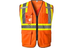 SKSAFETY High Visibility Safety Vest - Class 2 Reflective Construction Work Vest with Zipper, Hi Vis Safety Vests for Men