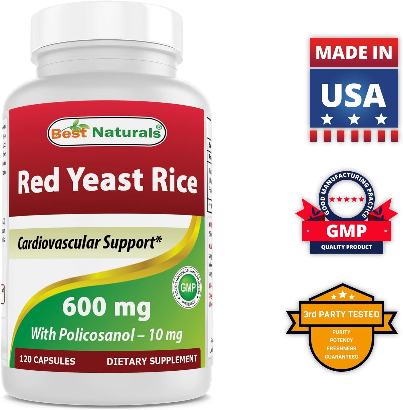 Red Yeast Rice 600 mg with Policosanol 10 mg 120 Capsules by Best Naturals: Health & Personal Care