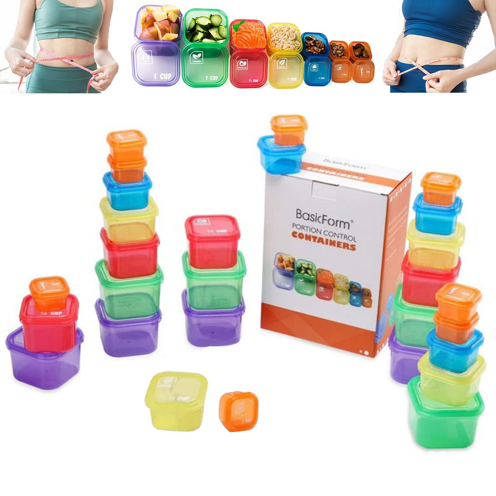 MOVKZACV 21 Day Portion Control Container kit - 14 Pieces Healthy Eating Portion Control Pots Marked Containers, Color Coded Meal Prep System for Diet and Weight Loss