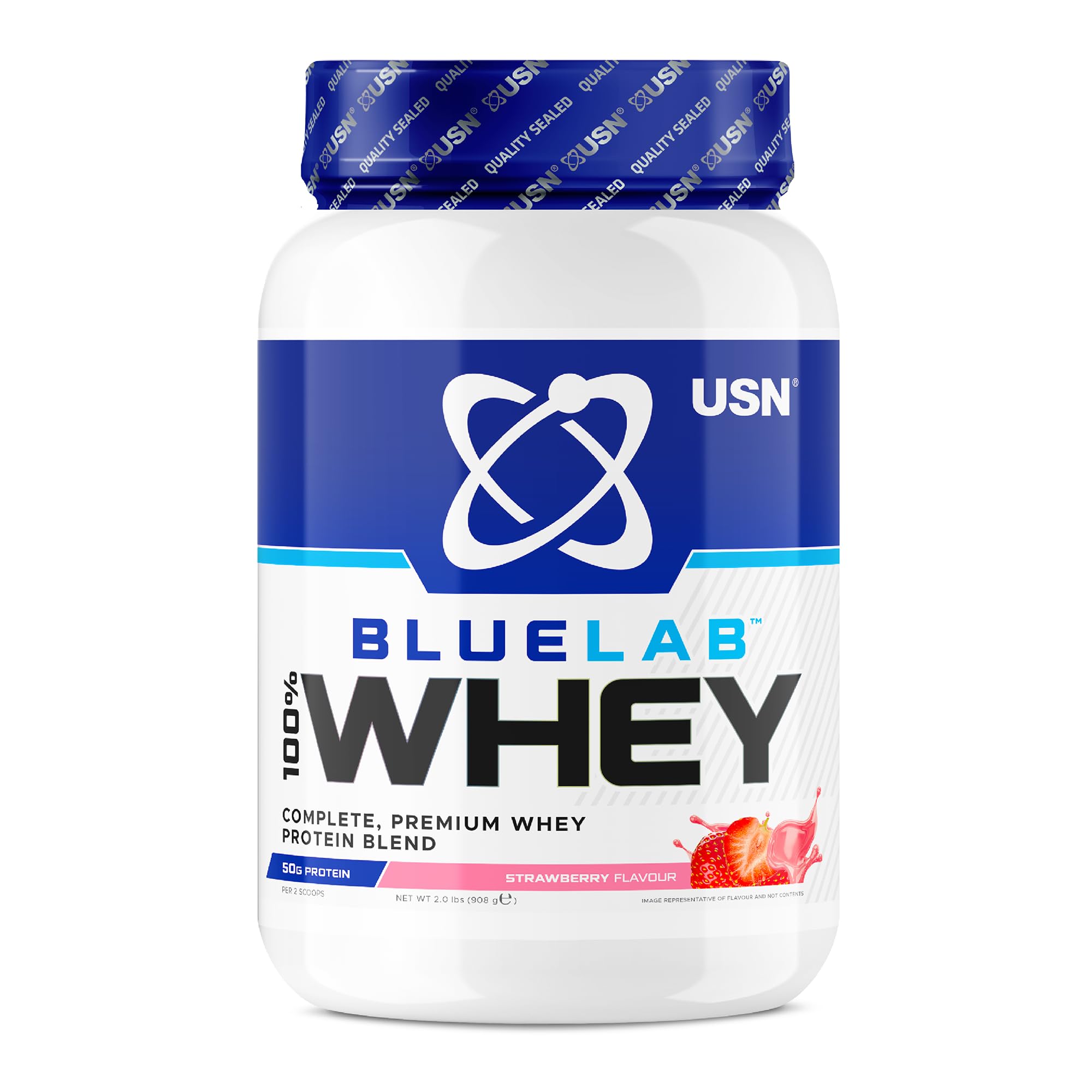 USN Blue Lab Whey Protein Powder: Strawberry - Whey Protein 908g - Post-Workout - Whey Isolate - Muscle Building Powder Supplement With Added BCAAs