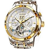 OLEVS Men Automatic Watch Stainless Steel Skeleton Mechanical Date Calendar Luxury Classic Business Waterproof Luminous Wrist Watches