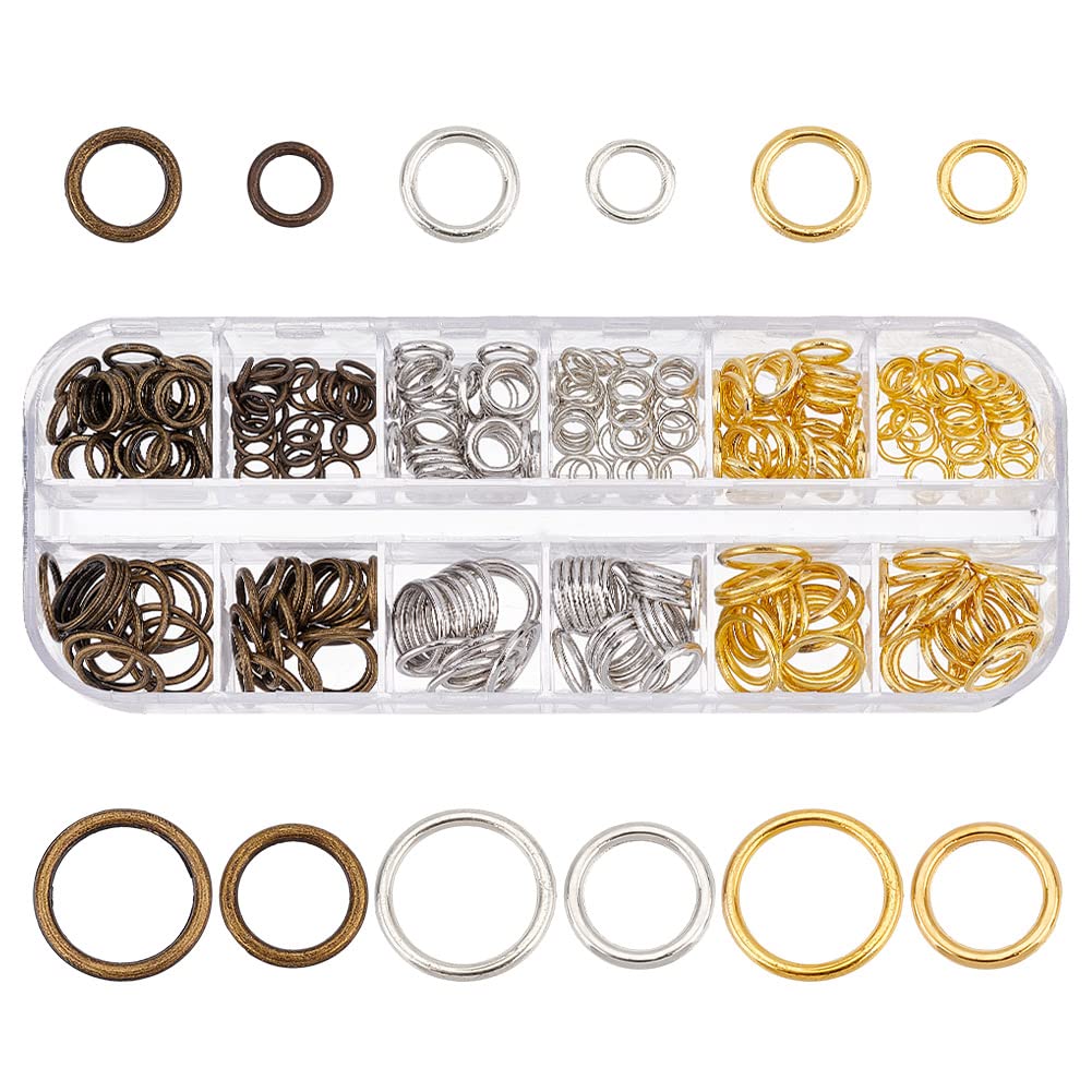 PH PandaHall 285pcs 4 Sizes Jump Rings, Closed Jump Rings Connectors Junction Rings 6/8/10/12mm Round Ring Small Jewellery Rings for Jewellery Bracelet Necklace Making Craft Making, 3 Colors