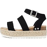 Soda Top Shoe Bryce Open Toe Buckle Ankle Strap Espadrilles Flatform Wedge Casual Sanda