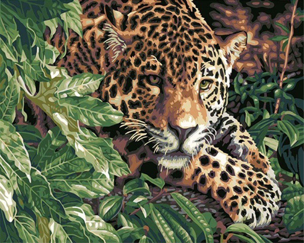 ABEUTY DIY Paint by Numbers for Adults Beginner - Leopard Forest Kneeling Animal 16x20 inches Number Painting