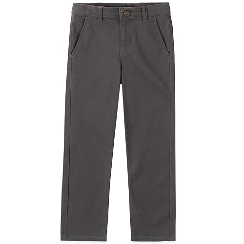 IZOD boys School Uniform Flat Front Twill Pants Khakis, Gray, 18 Husky