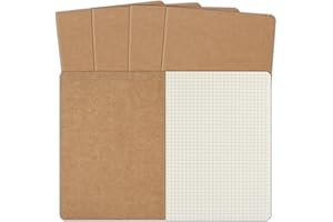 ZCZN 5 Pack A5 Kraft Notebooks Bulk, 8.15x5.5 Inches Graph Paper Journaling Notebooks, Notebooks for Work, Composition Notebooks for School, Journal Notebooks for Office, 60 Pages