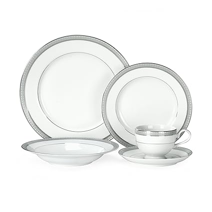Mikasa 5224199 40 Piece Platinum Crown Dinnerware Set, White