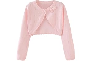 Miccina Toddler Girls Cardigan Sweater Bolero Shrug Baby Kids Long Sleeve Cropped Dress Up Button Closure Jacket Tops