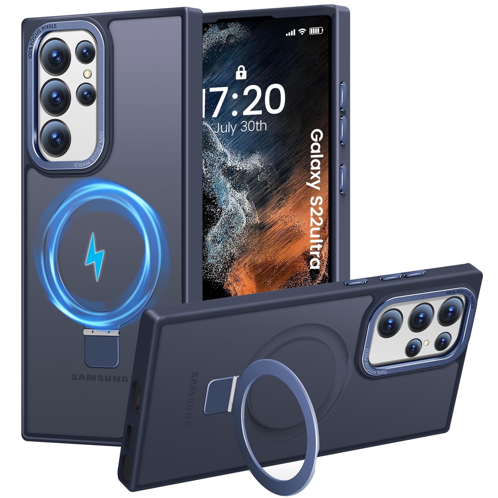 Photo 1 of HuwaiH Magnetic Stand for Samsung Galaxy S22 Ultra Case, Military-Grade Protection, Anti-Fingerprint Anti-Scratch Translucent Matte Phone case for Samsung Galaxy S22 Ultra(Dark Blue)