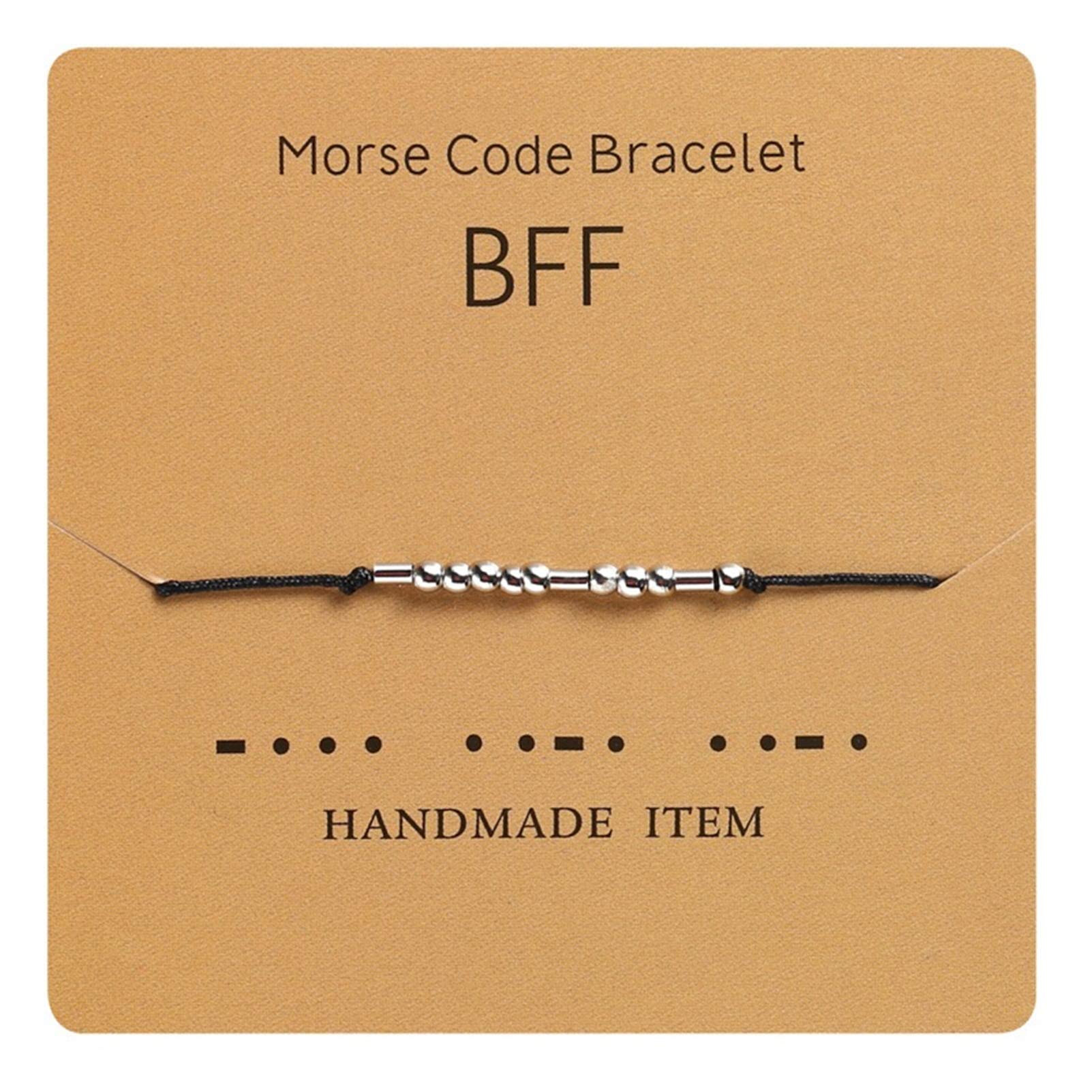 HMOOY Morse Code Bracelet Silver Plated Beads on Silk Cord Friendship Bracelet Secret Message Morris Jewelry for Women Men Gifts for Her Him (BFF)