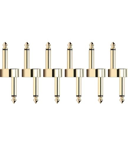 Lot De 4 Connecteurs Pédale Guitare - Jack 6,35 Mm TS Mâle Vers Mâle - Cuivre Plaqué Or - Longueur 7,4 Cm - Pour Pédalier Gain De Place