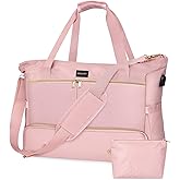 ZRRAJOY Weekender Overnight Bag for Women, Large Travel Duffel with Shoe Compartment, Wet Pocket, USB Charging Port, Carry-On Gym Tote Bag (Pink)