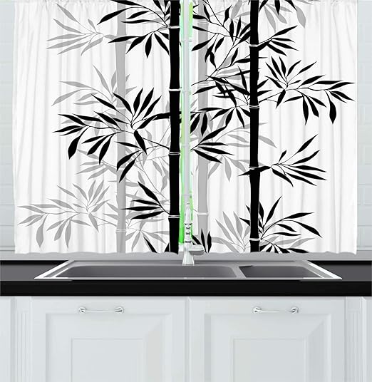 Amazon Com Ambesonne Tree Of Life Kitchen Curtains Silhouette Of
