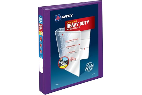 AVERY Heavy-Duty View Binder, 3 Ring Binder, 1" Inch Binder with D-Ring One Touch, Purple (79771)
