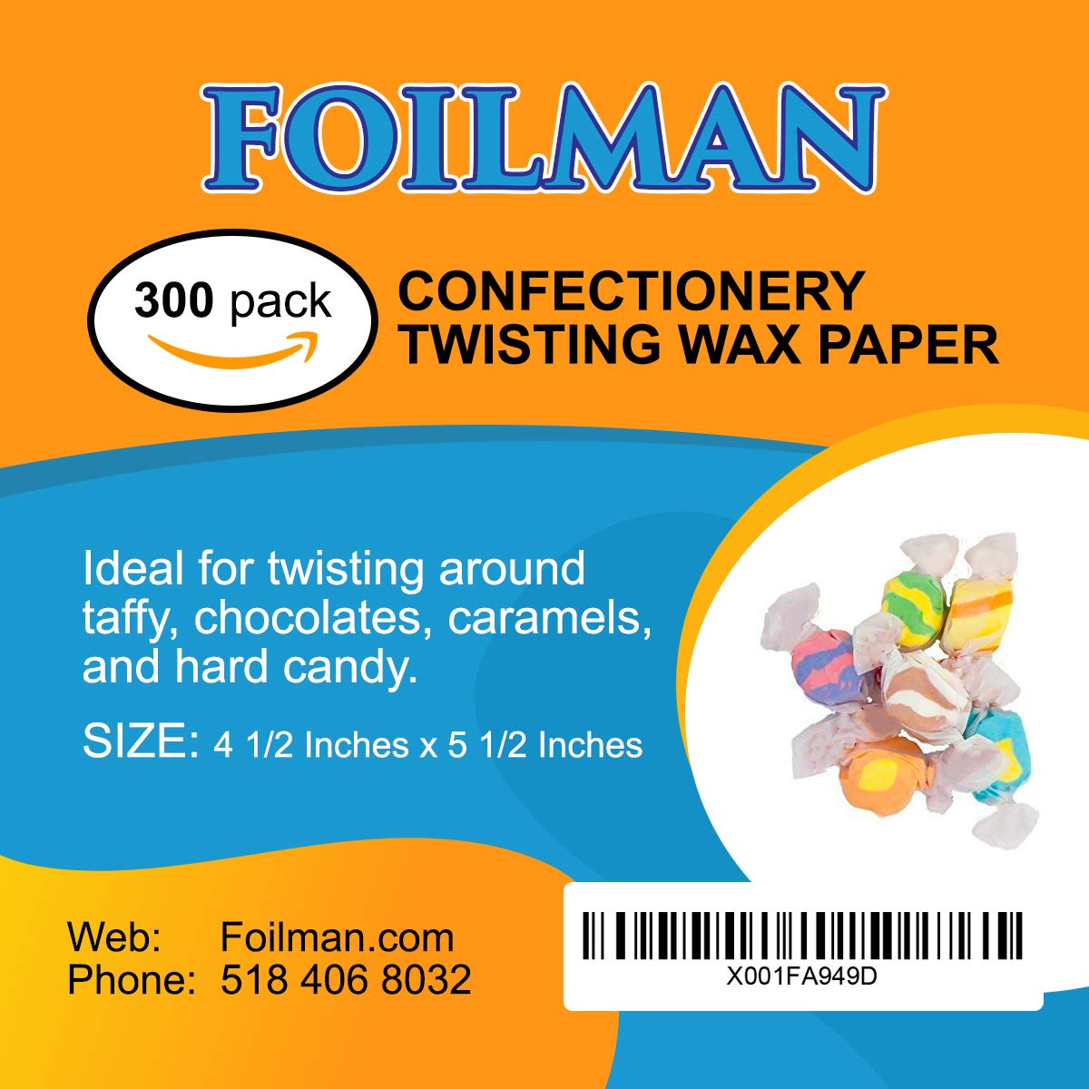 Foilman Twisting Wax Paper (300 Pack) – Best for Wrapping Homemade Candies, Taffy, Chocolate - Fold Easily & Holds the Twist Shape - Biodegradable (Opaque, 4.5” X 5.5”)