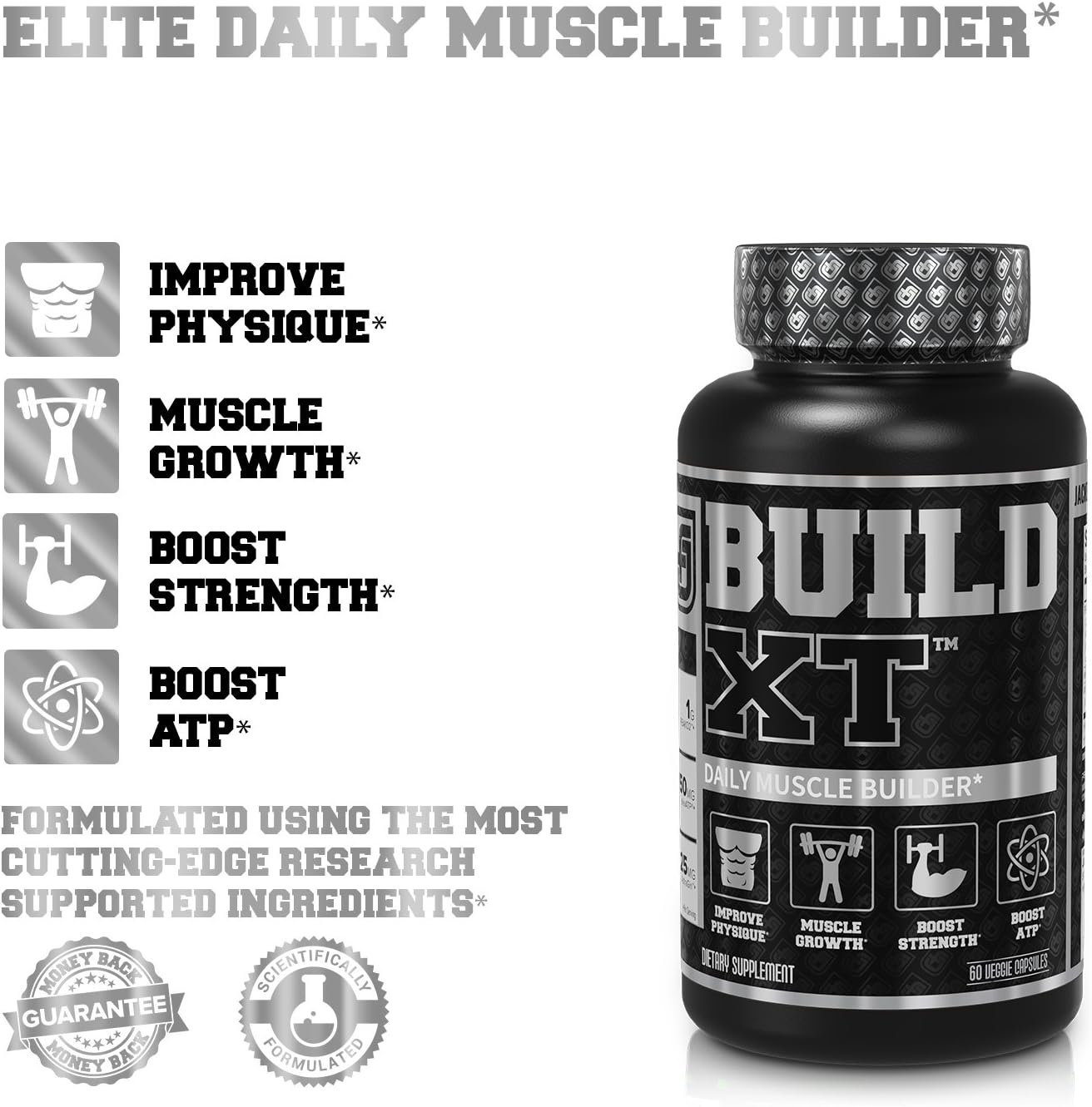 Build-XT Muscle Builder - Daily Muscle Building Supplement for Muscle Growth and Strength | Featuring Powerful Ingredients Peak02 & elevATP - 60 Veggie Pills: Health & Personal Care