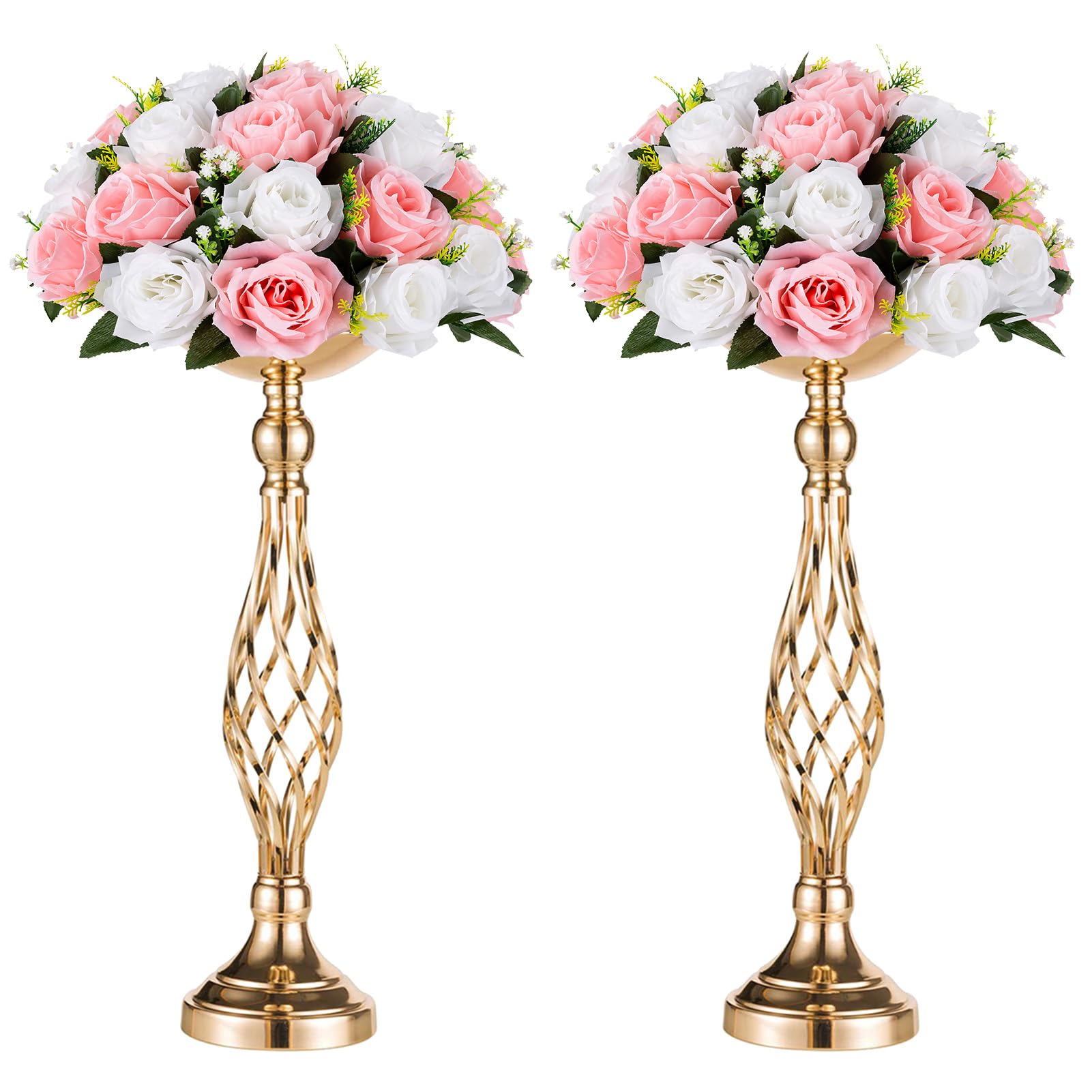 Photo 1 of 2 Pcs Versatile Metal Flower Arrangement & Candle Holder Stand Set for Wedding Party Dinner Centerpiece Event Restaurant Hotel Decoration (Gold, 2 x S)