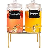 Drink Dispensers for Parties,2 Pack 1 Gallon Beverage Dispenser with Stand,Drink Dispenser With Glass Lid and Stainless Steel Spigot Leak-proof, Ideal for Lemonade,Juice, Tea, and Party Drinks