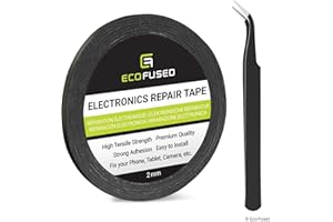 Eco-Fused 2mm Double-Sided Adhesive Sticker Tape - for Smartphone, Tablet, PC, Laptops, LCD, Digitizer, Small Electronic Repair - Includes Pair of Tweezers, Microfiber Cleaning Cloth