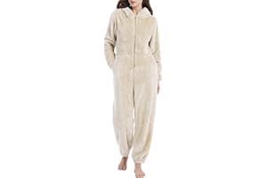 Kissonic Women's Onesies Pajamas Sherpa Fleece One Piece Romper Zipper Cute Hooded Jumpsuit Pajama Loungewear