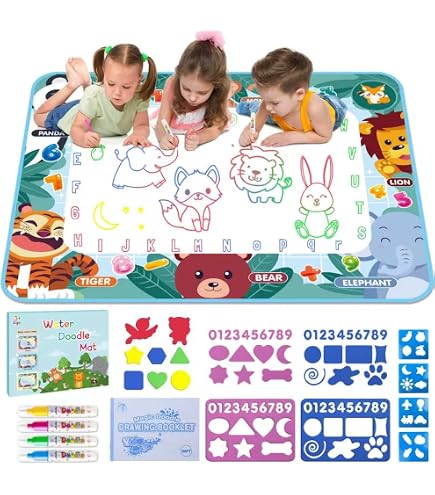 Alfombra Mágica De Agua 100x80 Cm – Reutilizable, Con 2 Pinceles, Plantillas Y Libro, Para Pintar Con Agua, Juguete Educativo Para Niños 1-4 Años