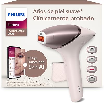 Lumea Serie 9900, depiladora IPL con Inteligencia Artificial, tratamiento personalizado, 4 accesorios para el cuerpo, la cara, la zona del bikini y las axilas, con cable y sin cable, BRI951/00