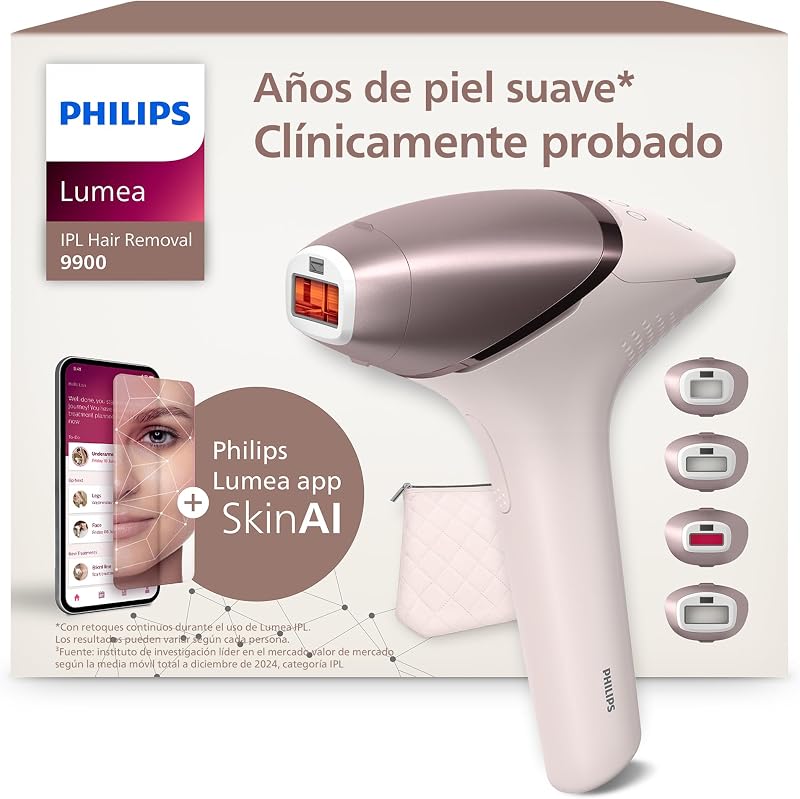 Philips lumea série 9900, depiladora ipl com inteligência artificial, tratamento personalizado, 4 acessórios para corpo, rosto, zona do biquíni e axilas, com e sem fio, bri951/00