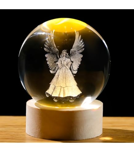 Arikyrist 3D Cross Crystal Ball Figurine with Wooden Light Base