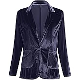 Ellunis Women's Velvet Jacket Suits Casual Long Sleeve Lapel Collar Pocketed Button Velvet Blazer Jackets