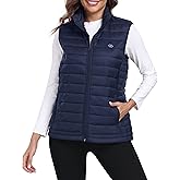 MoFiz Women's Puffer Vest Lightweight Hooded Warm Fleece Lined Hybrid Softshell Hiking Winter Sleeveless Zip Vest