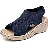 KOIMED Women's Comfortable Platform Walking Sandals With Memory Foam Open Toe Lightweight Breathable Soft Mesh Washable For Summer Travel Casual Beach Outdoor Sport
