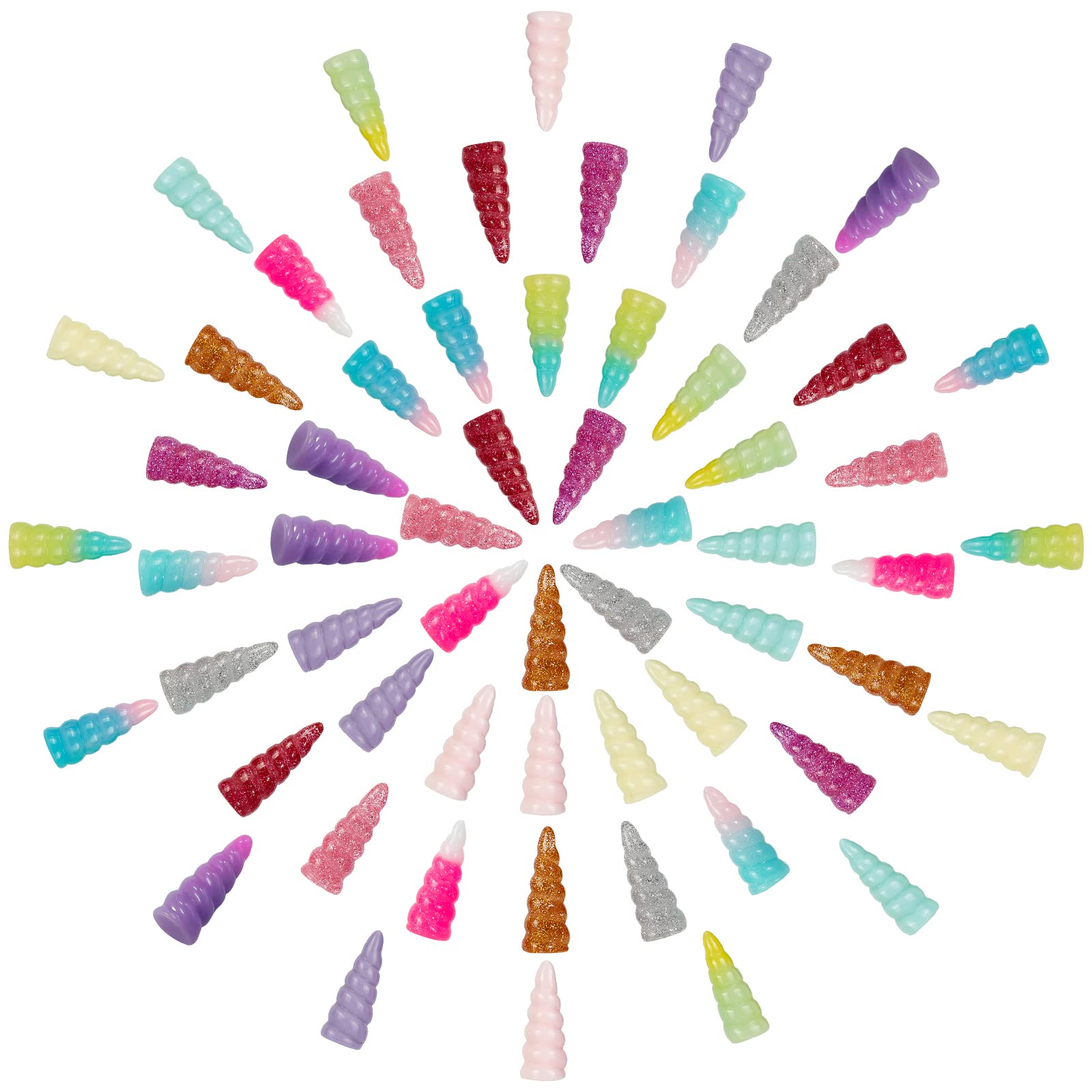 SUNNYCLUE 64Pcs 16 Colors Unicorn Resin Cabochon Colorful Unicorn Spiral Horn Slime Charms Glitter Powder Mini 3D Cabochons Bulk for DIY Jewelry Making Scrapbooking Embellishments Crafts Supplies