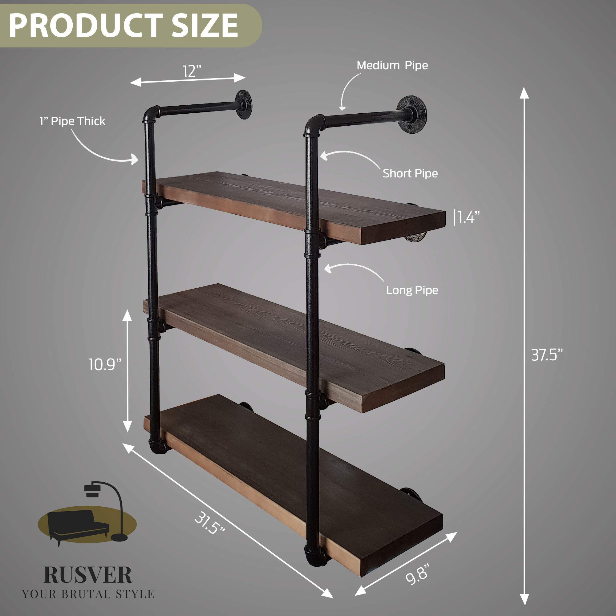 Rusver Industrial Pipe Shelving for Home Organizer Storage, 37.5 inches ...