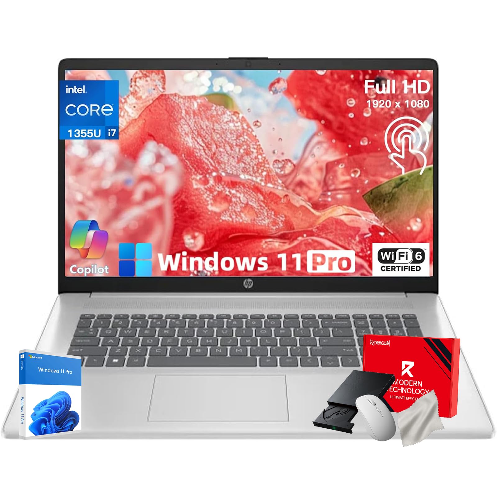 HP 15.6in Touchscreen Laptop Computer - 15.6" FHD Display, Intel i7 1355U(10-core), Intel Iris Xe Graphics, Windows 11 Pro, Wi-Fi6, Bluetooth, Accessoires (16GB RAM + 1TB SSD) Image