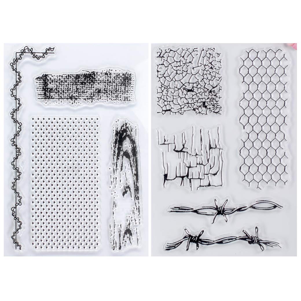 Kwan Crafts 2 Sheets Different Style Wood Grain Crack Grid Background Clear Stamps for Card Making Decoration and DIY Scrapbooking