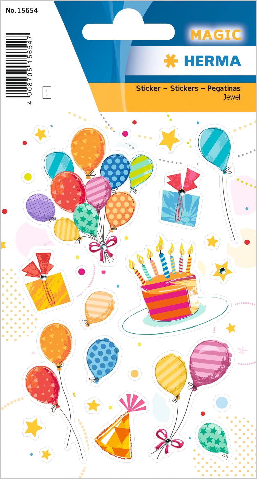 HERMA 15654 Birthday Party - Jewel Gems Permanent Stickers - 1 Sheet / 23 Stickers