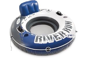INTEX 56825EP River Run 1 Inflatable Floating Lounge: Comfortable Backrest – Built-in Cup Holders – Durable Grab Handles – Al