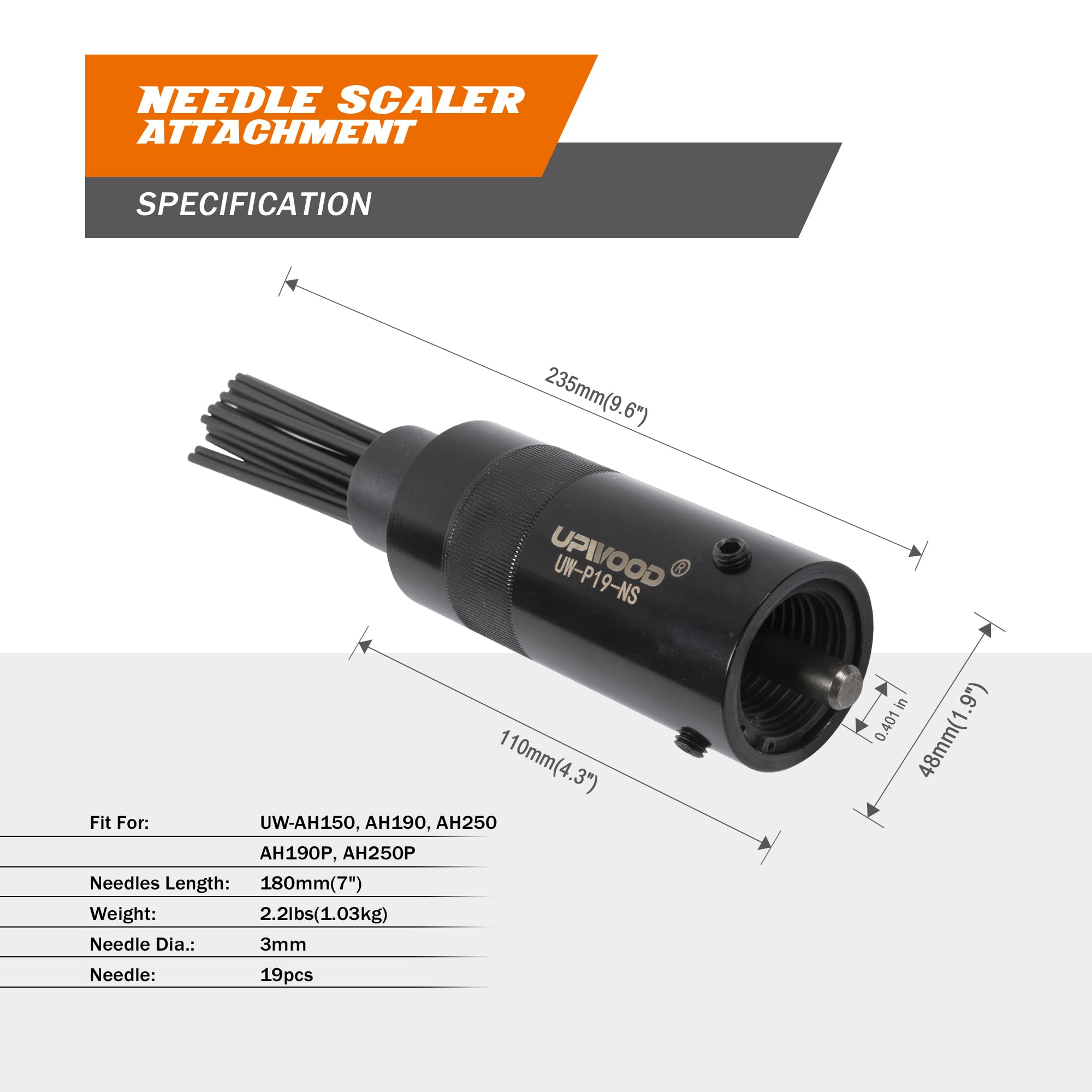Needle Scaler Attachment, with 19pcs Needles, Screw On for Use UW-AH190P AH250P Air Hammer, Paint, Rust, Dirt and Weld Dust Remover