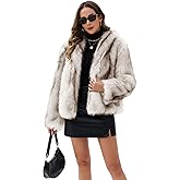 FIOPHY Womens Faux Fur Coats Long Sleeve Stand Collar Open Front Cardigan Top Fuzzy Coats Jacket Fluffy Outwear with Pockets