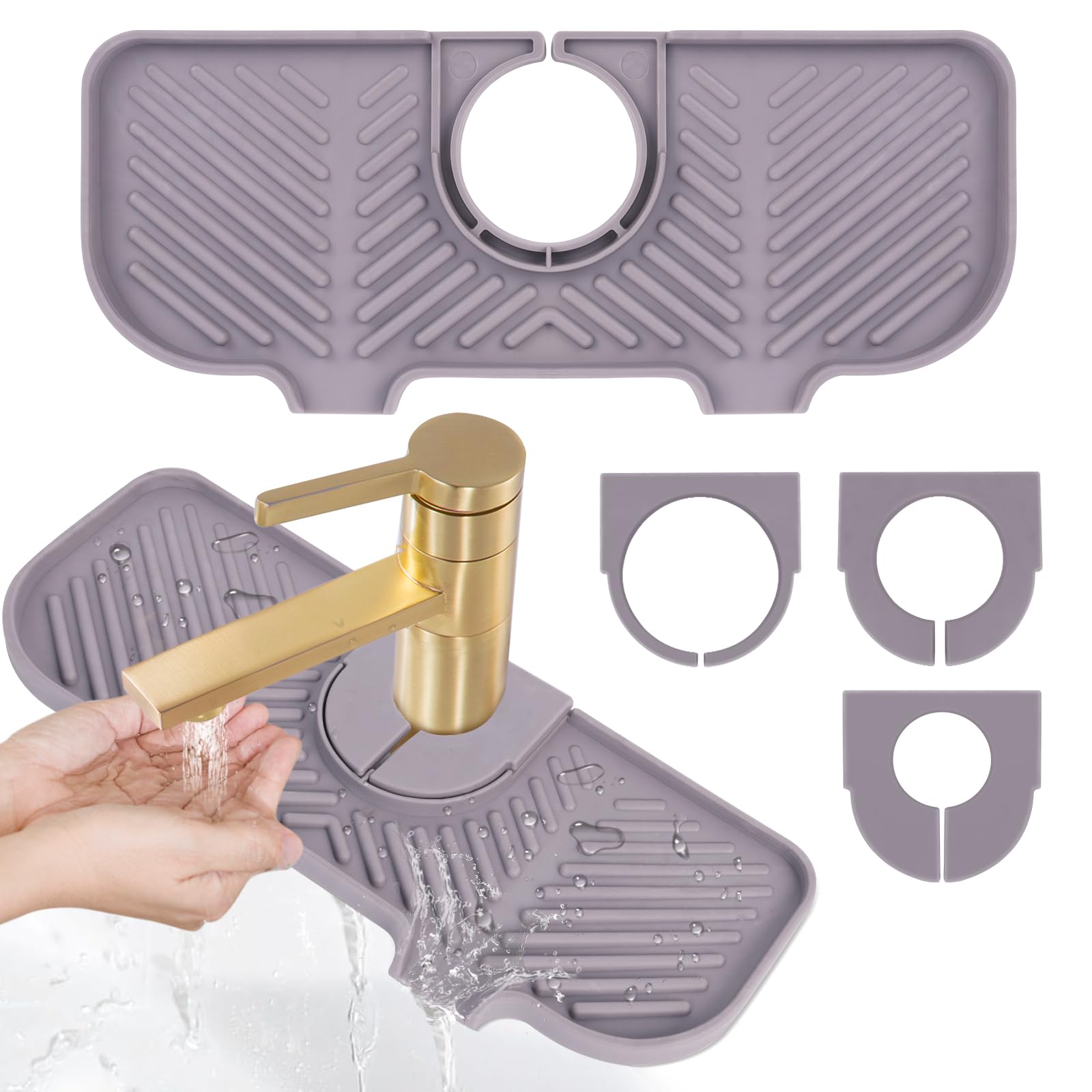 Minicoco Silicone Splash Guard Silicone Faucet Handle Drip Catcher Tray Kitchen Silicone Sink Mat Silicone Sponges Holder Washing Up Liquid Tray Drying Mat for Kitchen Bathroom Counter Protect