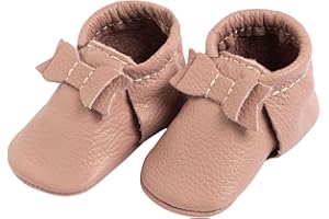 Freshly Picked First Pair Bow Moccasins for Infant Girls - Leather Baby Moccasins - Soft Sole, Barefoot Shoes